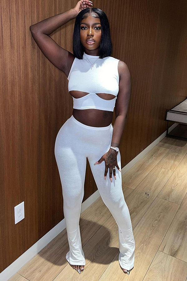Sleeveless Cut Out Crop Top And Pants Set