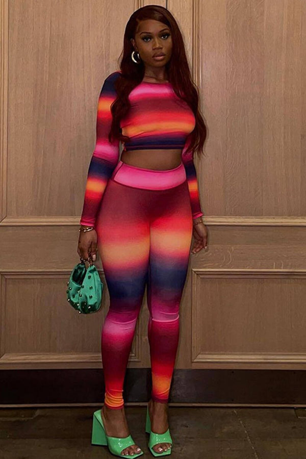 Rainbow Omber Crop Top And Pants Two Piece Set