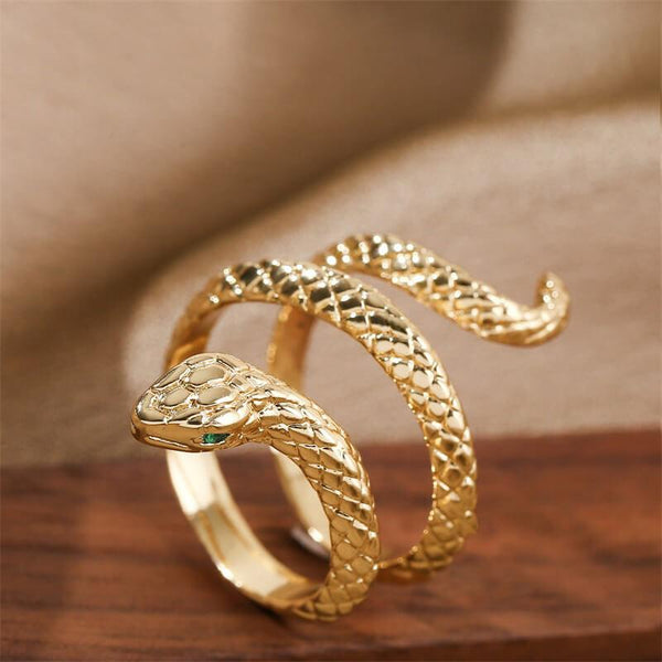 Gold Plated Snake Serpent Ring Copper Inlaid Zirconium